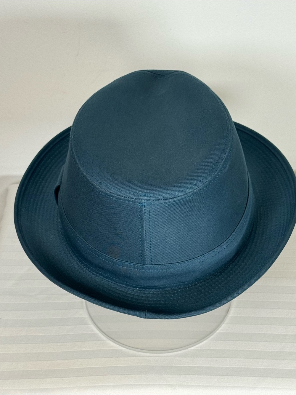 HERMES ‘Edouard’ Cotton Canvas Fedora Hat Made In France Deep Peacock Blue 58cm - Picture 5 of 15